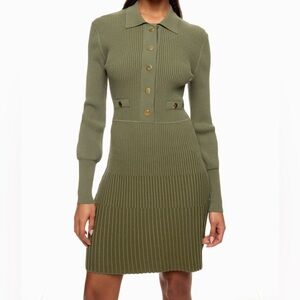 Veronica Beard Lauper rib-knit sweater dress in the color Stone Army. Size L